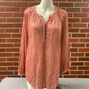Lucky Brand sheer embroidered floral long sleeve blouse in rose- L